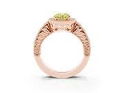 Fancy Yellow Oval Cut Diamond Halo Ring Set in Rose gold with Round Accent Halo, Pavé Band and Prong Setting