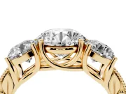Round Vintage Three Stone Engagement Ring Setting | Milgrain Pavé Band | Yellow Gold