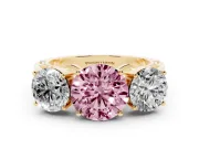 Round Engagement Ring Setting for a Fancy Pink Lab-Grown Diamond | Three Stone | Yellow Gold
