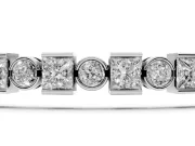Round and Square Lab-Grown Diamond Bezel Tennis Bracelet | Bezel and Bar Set | White Gold