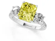 Fancy Yellow Three-Stone Radiant Cut Diamond Pavé Band Ring Set in Silver with Prong-Set Trio