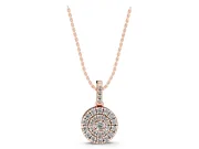 Round Lab-Grown Diamond Double Halo Disc Pendant Necklace | Pavé Bail | Rose Gold