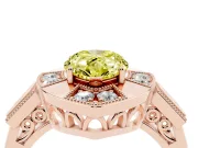 Fancy Yellow Pear Cut Diamond Milgrain Halo Ring Set in Rose gold with Split Shank