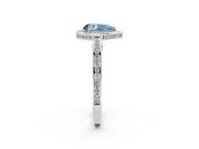 Fancy Blue Pear Cut Diamond Halo Pavé Split Shank Ring Set in Silver with Prong Setting