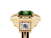 Asscher Cut Milgrain Sectioned Halo Engagement Ring Setting for a Fancy Green Lab-Grown Diamond | Yellow Gold