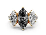 Marquise Three Stone Engagement Ring Setting for a Black Center | Accented Shoulders | Yellow Gold