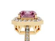 Asscher Cut Halo Engagement Ring Setting for a Fancy Pink Lab-Grown Diamond | Polished Halo Rim | Yellow Gold