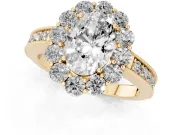 Oval Vintage Halo Engagement Ring Setting | Milgrain Channel Band | Yellow Gold