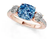 Cushion Cut Engagement Ring Setting for a Fancy Blue Lab-Grown Diamond | Three Stone | Rose Gold