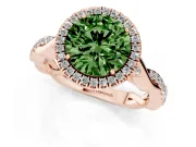 Round Halo Engagement Ring Setting for a Fancy Green Lab-Grown Diamond | Pavé Twist Band | Rose Gold