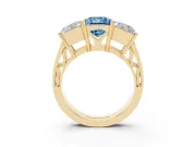 Princess Cut Three Stone Engagement Ring Setting for a Fancy Blue Lab-Grown Diamond | Beaded Shoulders | Yellow Gold