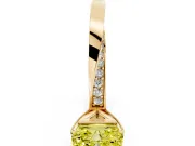 Fancy Yellow Radiant Cut Diamond Engagement Ring Set in Yellow gold with Side Stone Accents and Prong Setting