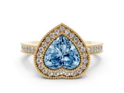 Heart-Shaped Milgrain Halo Engagement Ring Setting for a Fancy Blue Lab-Grown Diamond | Yellow Gold
