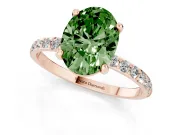 Fancy Green Oval Cut Diamond Solitaire Ring Set in Rose gold with Round Pavé Band and Prong Setting