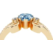 Fancy Blue Pear Cut Diamond Twisted Band Solitaire Ring Set in Yellow gold with Scroll Prongs