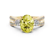Fancy Yellow Three-Stone Oval Cut Diamond Twist Band Ring Set in Yellow gold with Pavé Accents and Prong Setting