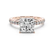Princess Cut Pave Engagement Ring Setting | Shared Prong Band | Rose Gold
