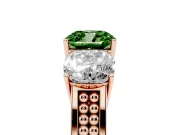 Fancy Green Cushion Cut Diamond Three-Stone Ring Set in Rose gold with Textured Band