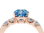 Fancy Blue Cushion Cut Diamond Five-Stone Prong Set Engagement Ring Set in Rose gold with Channel Band