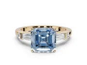 Asscher Cut Tapered Baguette Engagement Ring Setting for a Fancy Blue Lab-Grown Diamond | Bar Set Sides | Yellow Gold