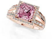 Asscher Cut Halo Engagement Ring Setting for a Fancy Pink Lab-Grown Diamond | Two-Row Pave Split Shank | Rose Gold