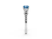 Fancy Blue Three-Stone Cushion Cut Diamond Pavé Band Ring Set in Silver with Prong-Set Trio