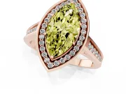 Fancy Yellow Marquise Cut Diamond Halo Solitaire Ring Set in Rose gold with Pavé Band and Bezel Setting