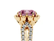 Asscher Cut Floral Halo Engagement Ring Setting for a Fancy Pink Lab-Grown Diamond | Pavé Split Shank | Yellow Gold