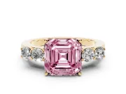 Asscher Cut 5 Stone Engagement Ring Setting for a Fancy Pink Lab-Grown Diamond | Yellow Gold