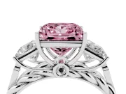 Fancy Pink Princess Cut Diamond Three-Stone Ring Set in Platinum with Braided Band