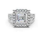 Asscher Cut Halo Side Cluster Engagement Ring Setting | Graduated Channel Band | Sterling Silver