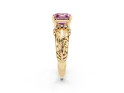 Fancy Pink Asscher Cut Diamond Filigree Halo Engagement Ring Set in Yellow gold with Prong Setting
