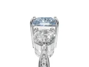 Princess Cut Three Stone Engagement Ring Setting for a Fancy Blue Lab-Grown Diamond | Tapered Pave Band | Platinum