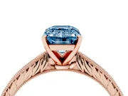 Emerald Cut Engraved Engagement Ring Setting for a Fancy Blue Lab-Grown Diamond | Rose Gold
