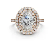 Oval Double Halo Engagement Ring Setting | Pave Shoulders | Rose Gold