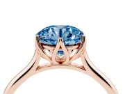 Fancy Blue Round Cut Diamond Solitaire Cathedral Ring Set in Rose gold with Prong Setting