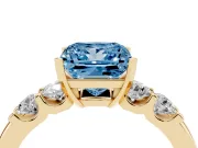 Fancy Blue Princess Cut Diamond Five-Stone Prong Set Engagement Ring Set in Yellow gold with Channel Band