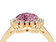 Fancy Pink Heart Cut Diamond Halo Ring Set in Yellow gold with Round Halo and Smooth Solitaire Band