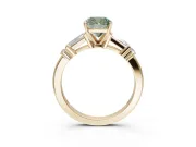Cushion Cut Tapered Baguette Engagement Ring Setting for a Fancy Green Lab-Grown Diamond | Bar Set Sides | Yellow Gold