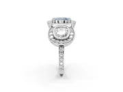 Cushion Cut Three Stone Halo Engagement Ring Setting for a Fancy Blue Lab-Grown Diamond | White Gold