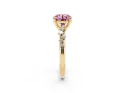 Fancy Pink Round Cut Diamond Solitaire Vine Band Ring Set in Yellow gold with Round Accents and Prong Setting