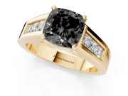 Cushion Cut Channel-Set Engagement Ring Setting for a Black Center | Wide Band | Yellow Gold