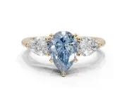 Pear-Shaped 3-Stone Engagement Ring Setting for a Fancy Blue Lab-Grown Diamond | Yellow Gold