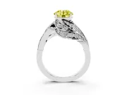 Round Bypass Hidden Halo Engagement Ring Setting for a Fancy Yellow Lab-Grown Diamond | Graduated Pavé | White Gold