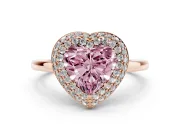 Fancy Pink Heart Cut Diamond Halo Engagement Ring Set in Rose gold with Solitaire Band and Prong Setting