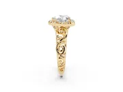 Heart-Shaped Vintage Filigree Halo Engagement Ring Setting | Scroll Shoulders | Yellow Gold
