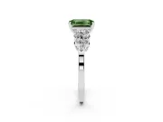 Fancy Green Emerald Cut Diamond Cluster Engagement Ring Set in White gold with Pavé Band and Prong Setting