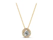 Round Lab-Grown Diamond Halo Pendant Necklace | Hidden Bail | Yellow Gold