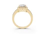 Princess Cut Diamond Pavé Band Halo Engagement Ring Set in Yellow gold with Prong Setting