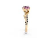 Heart-Shaped Leaf Pavé Engagement Ring Setting for a Fancy Pink Lab-Grown Diamond | Yellow Gold